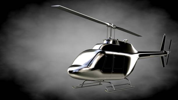 istock 3d rendering of a metalic reflective helicopter on a dark background 870044996