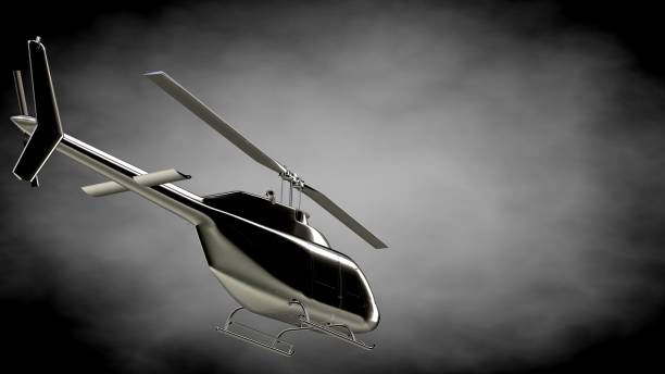 istock 3d rendering of a metalic reflective helicopter on a dark background 870045076