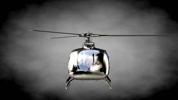 istock 3d rendering of a metalic reflective helicopter on a dark background 870045150