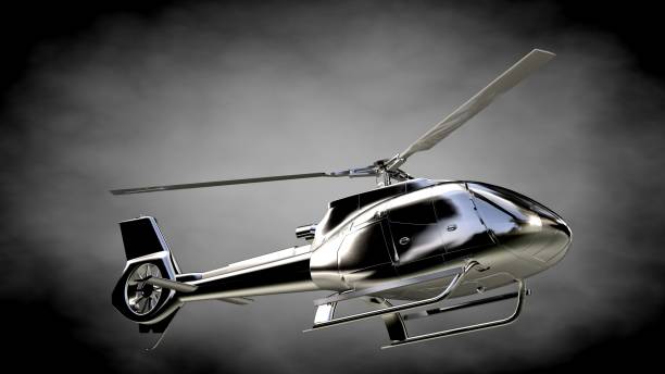 istock 3d rendering of a metalic reflective helicopter on a dark background 870045190