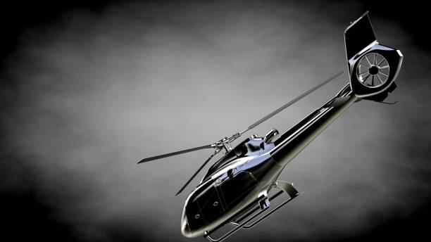 istock 3d rendering of a metalic reflective helicopter on a dark background 870045232