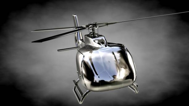 istock 3d rendering of a metalic reflective helicopter on a dark background 870045278