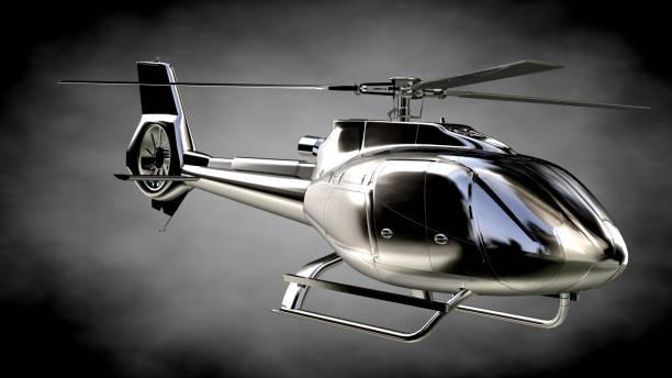 istock 3d rendering of a metalic reflective helicopter on a dark background 870045324
