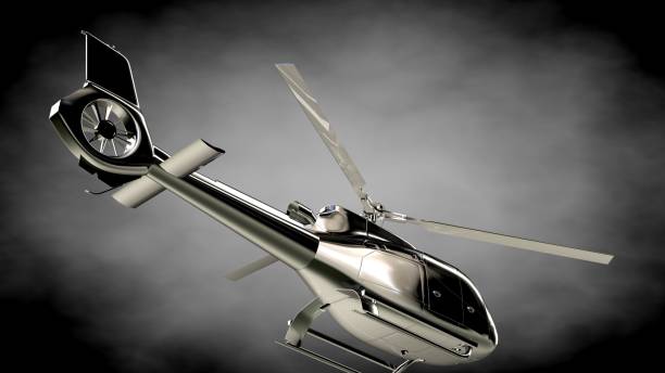 istock 3d rendering of a metalic reflective helicopter on a dark background 870045362