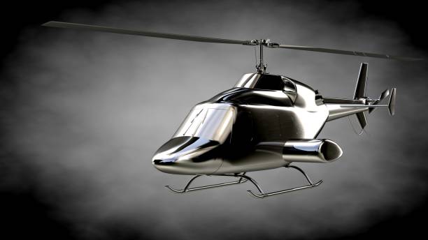 istock 3d rendering of a metalic reflective helicopter on a dark background 870045472