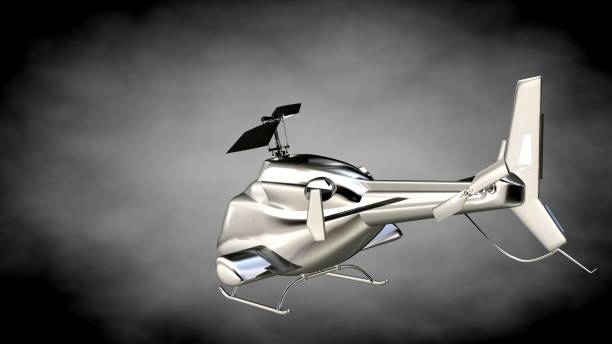 3d rendering of a metalic reflective helicopter on a dark background