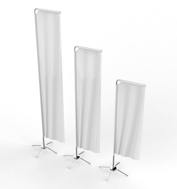 istock Blank white block rectangular feather flag outdoor Retail Visual Merchandising advertising beach stand promotional flag banner or vertical banner mock up template on white background. 3d illustration. 870048910