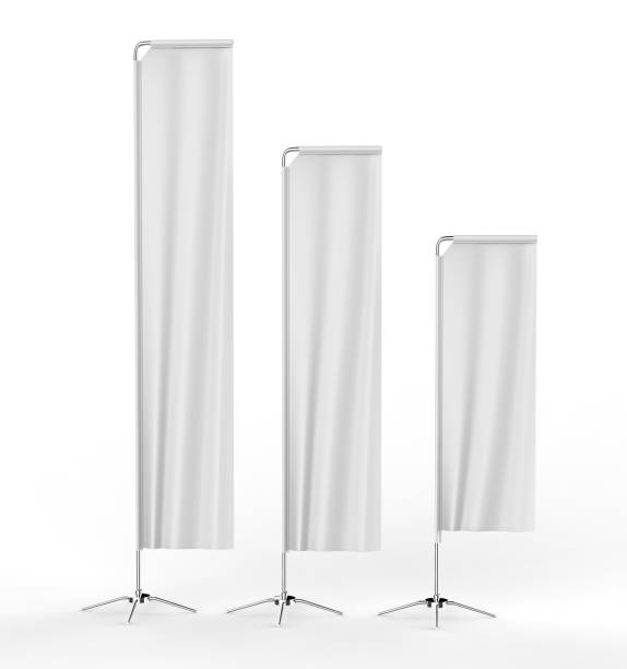 istock Blank white block rectangular feather flag outdoor Retail Visual Merchandising advertising beach stand promotional flag banner or vertical banner mock up template on white background. 3d illustration. 870049028