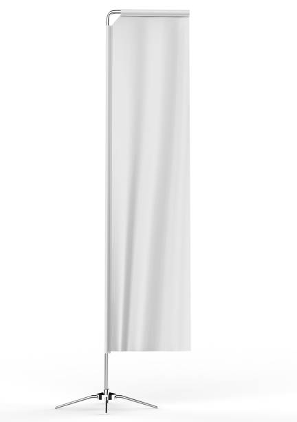 Blank white block rectangular feather flag outdoor Retail Visual Merchandising advertising beach stand promotional flag banner or vertical banner mock up template on white background. 3d illustration.
