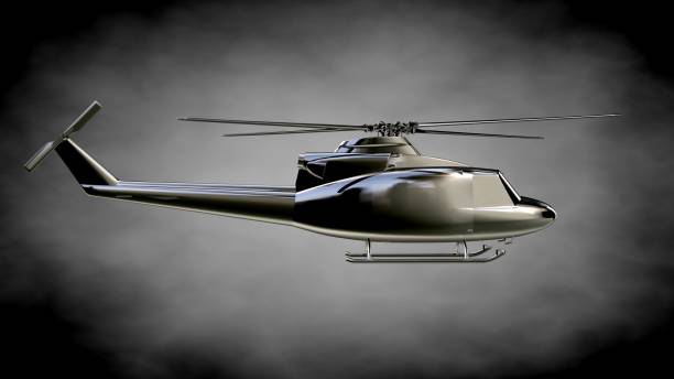 istock 3d rendering of a metalic reflective helicopter on a dark background 870050422