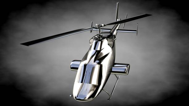 istock 3d rendering of a metalic reflective helicopter on a dark background 870050502