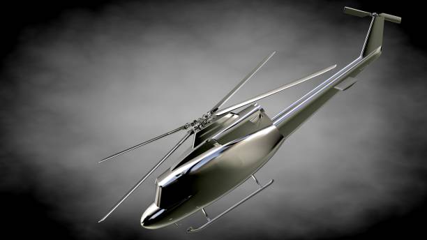 istock 3d rendering of a metalic reflective helicopter on a dark background 870052634