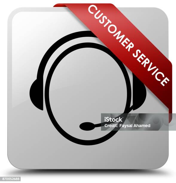 Customer Service Point Cutton Image Customer Service White Square Button Red Ribbon In Corner Stock ...