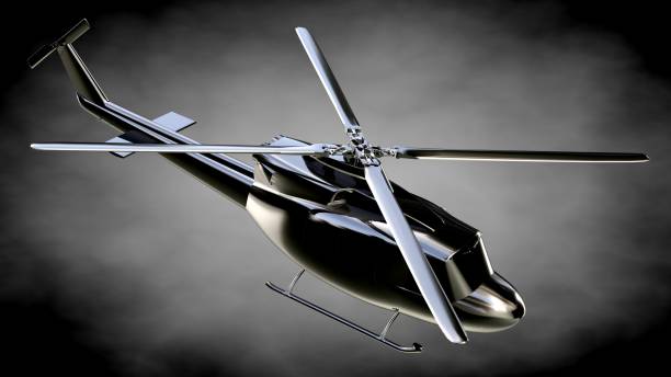 istock 3d rendering of a metalic reflective helicopter on a dark background 870052800