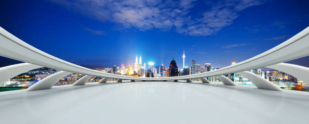 istock empty marble floor with modern city at twilight 870053236