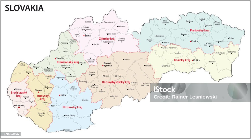 Carte administrative et politique de Slovaquie - clipart vectoriel de Slovaquie libre de droits