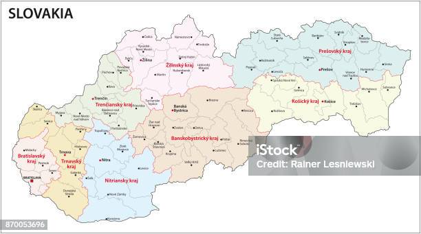 Carte Administrative Et Politique De Slovaquie Vecteurs libres de droits et plus d'images vectorielles de Slovaquie - Slovaquie, Carte, Fleuve Danube