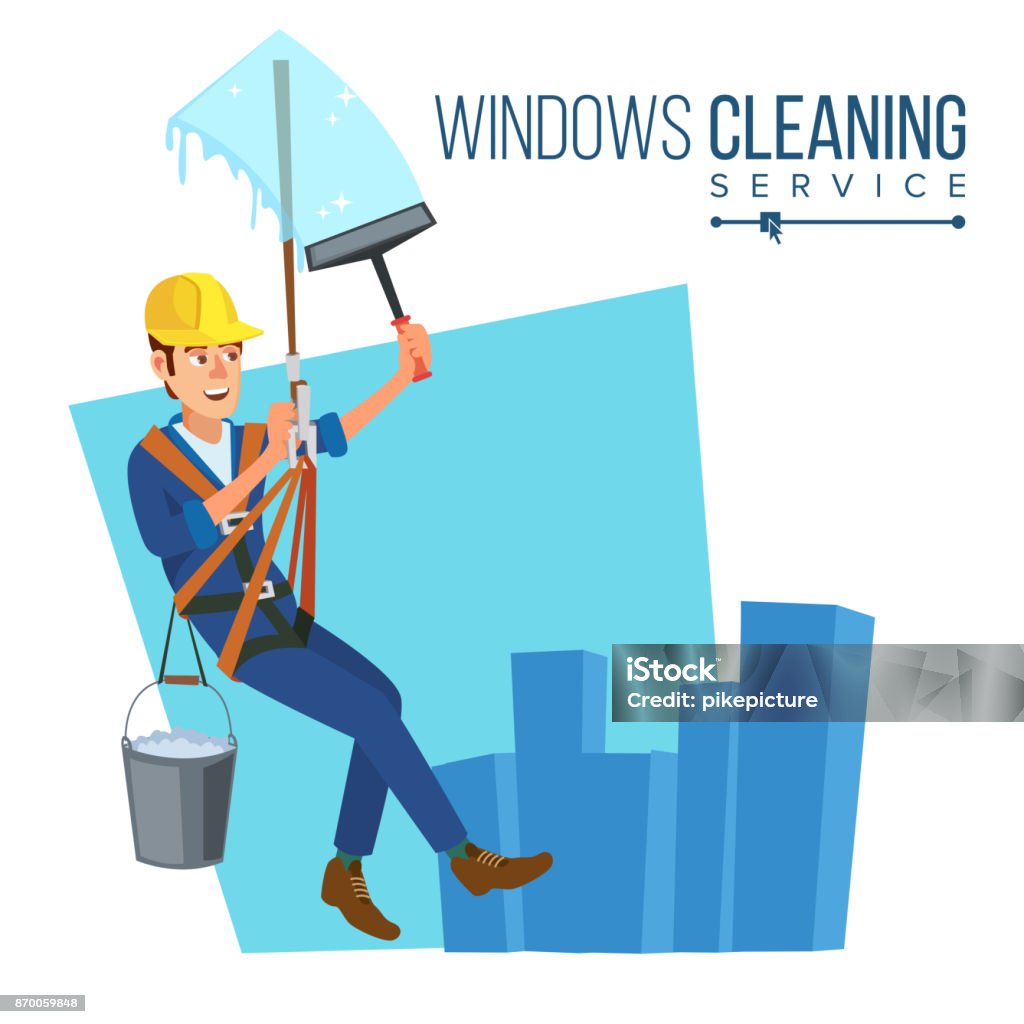 Window Claning Animation Windows Cleaning Service Vector Window Washer Is Cleaning High Building ...