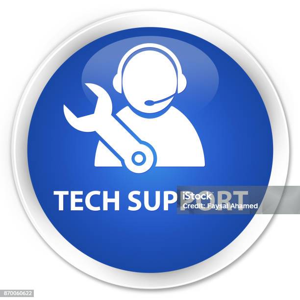 Tech Support Blue Image Tech Support Premium Blue Round Button Stock Illustration - Download ...