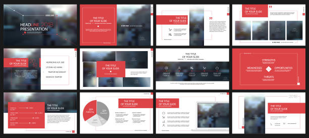 красные шаблоны презентации элементы на белом фоне. - yearbook stock illustrations