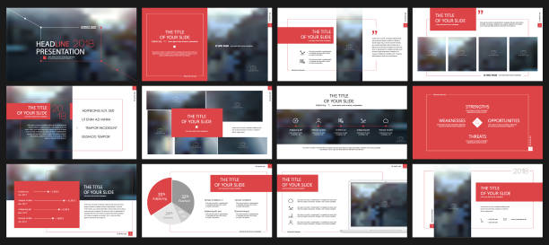 Red presentation templates elements on a white background. Red presentation templates elements on a white background. Vector infographics. Use in Presentation, flyer and leaflet, corporate report, marketing, advertising, annual report, banner. simple letterhead template stock illustrations