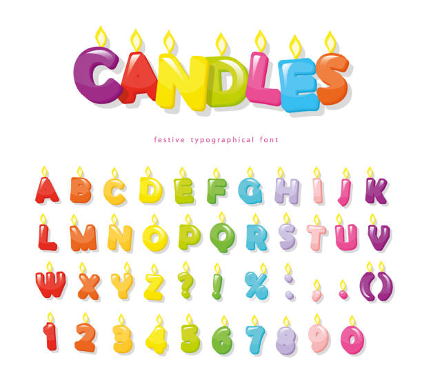 キャンドルのフォントです。お祝い漫画文字と誕生日やその他のデザインのための数字。 - six candles点のイラスト素材／クリップアート素材／マンガ素材／アイコン素材