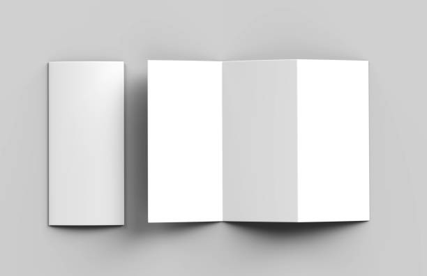 brochure bianca bianca z fold tri fold per il design del modello di modello. illustrazione di rendering 3d. - menu template foto e immagini stock