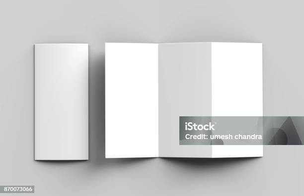 Blank White Z Fold Tri Fold Brochure For Mock Up Template Design 3d Render Illustration Stock Photo - Download Image Now