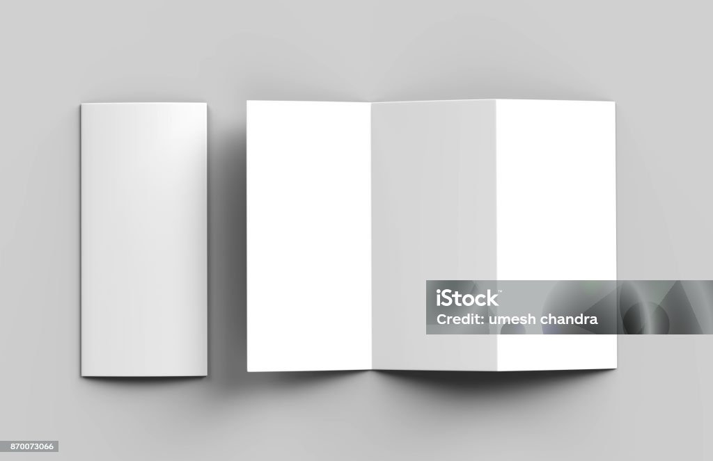 Z de branco em branco tri fold brochura para simulação acima modelo de design. ilustração 3D render. - Foto de stock de Modelo de base royalty-free