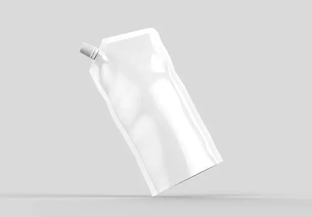 Glossy Stand-up Spout Pouch, Doy pack With Cap Blank white 3d template mock up.