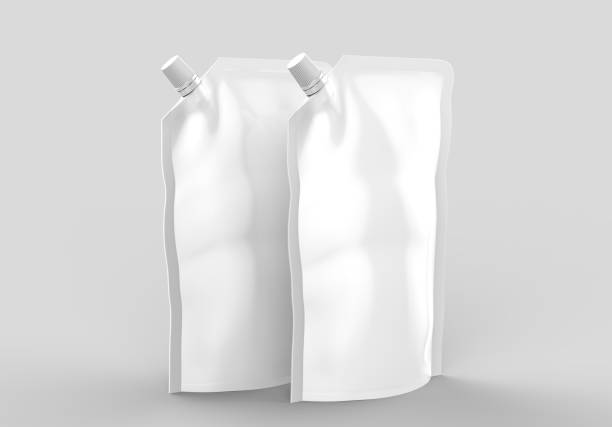 istock Glossy Stand-up Spout Pouch, Doy pack With Cap Blank white 3d template mock up. 3d render illustration. 870075570