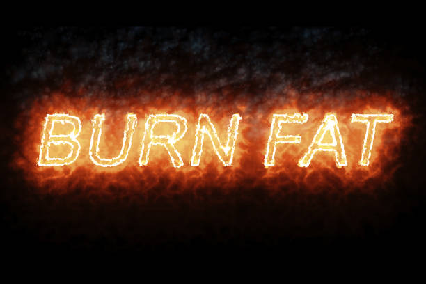 burning font burn fat fire word text with flame and smoke on black background, concept of medical diet nutrition healthy life style