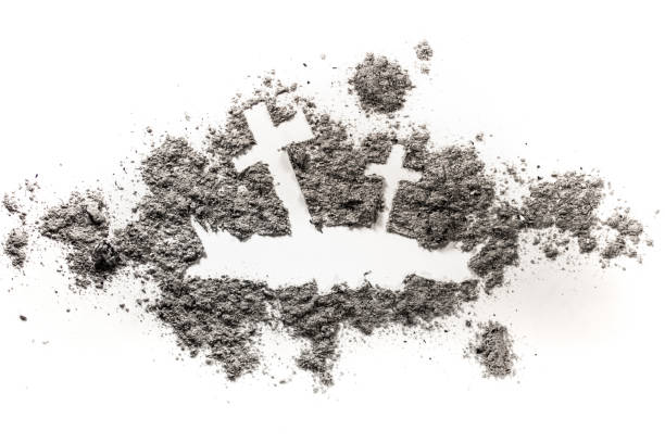 istock Grave with christian cross in soil silhouette drawing as death, spooky, horror 870086850