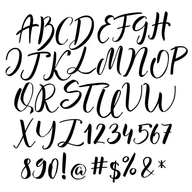 Vector illustration of Handwritten calligraphy font. Vector alphabet. Hand drawn letters
