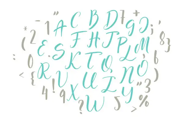 Vector illustration of Handwritten calligraphy font. Vector alphabet. Hand drawn letters