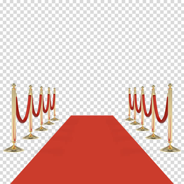 ilustraciones, imágenes clip art, dibujos animados e iconos de stock de alfombra roja con cuerdas rojo en golden montantes - barrera de cinta