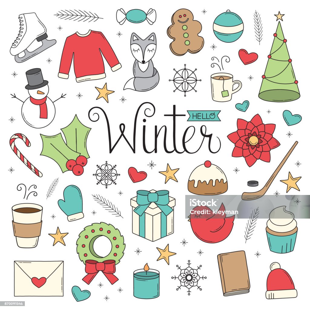 Hello Winter Doodles A collection of Christmas/Winter illustrations in a doodle style. Candy Cane stock vector