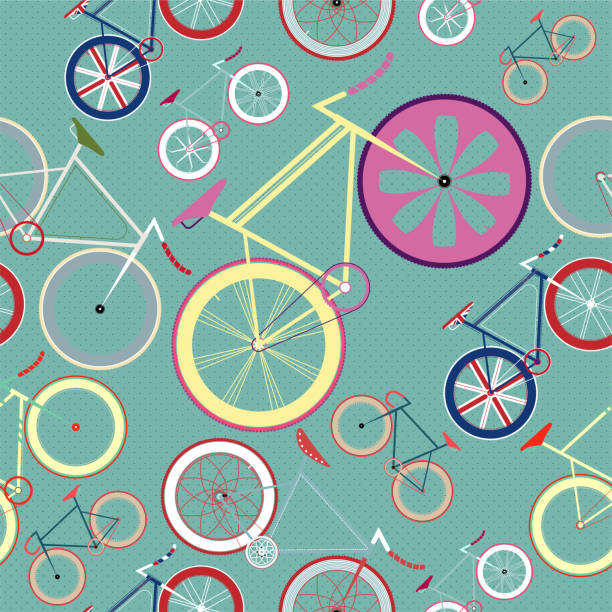 vector seamless blue background Fixed Gear Bike Pattern vector seamless blue background Fixed Gear Bike Pattern bicycle patterns stock illustrations