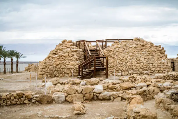 Qumran Caves, archaeological site of Qumran National Park in Judaean Desert near the Dead Sea in Israel