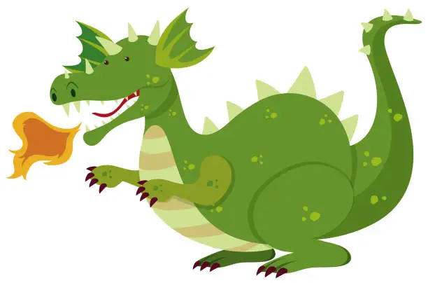 Vector illustration of Green dragon blowing fire