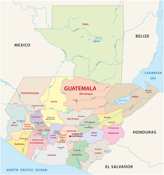 administrative und politische karte guatemala - central america map belize honduras stock-grafiken, -clipart, -cartoons und -symbole