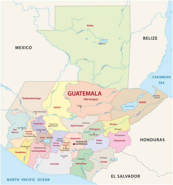 ilustrações, clipart, desenhos animados e ícones de mapa político e administrativo de guatemala - flag of belize