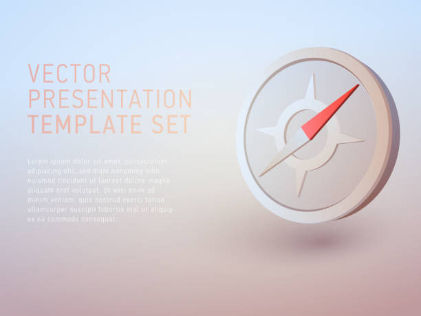 ilustrações de stock, clip art, desenhos animados e ícones de vector 3d business theme presentation template set - compass symbol direction guide