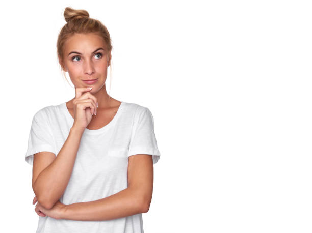 istock Pretty woman thinking. Isolated 870102158