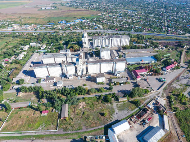 istock Top view of a silo elevator. Aerophotographing industrial object. 870109528