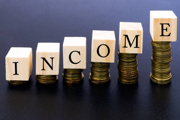 istock Income Word on Wood Block on Top of Coins Stack. 870111098