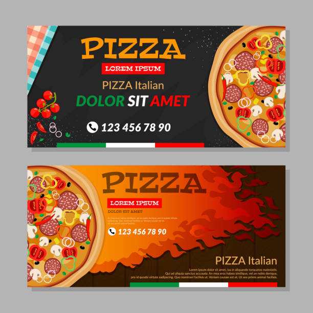 ilustrações de stock, clip art, desenhos animados e ícones de vector pizza flyer with black background. - cutting board cooking wood backgrounds