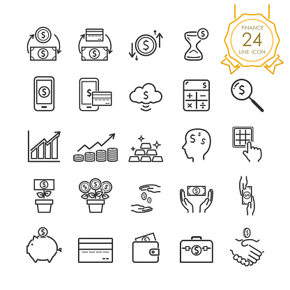 Finance line icon set elements of banknote, coin, credit card, exchange and money in hand for website, infographic or business, simple symbol. Vector illustration (Editable Stroke)