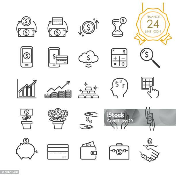 Finance Line Icon Set Elements Of Banknote Coin Credit Card Exchange And Money In Hand For Website Infographic Or Business Simple Symbol Vector Illustration Stock Illustration - Download Image Now