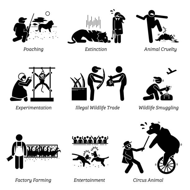 Animal Rights and Issues Stick Figure Pictogram Icons. vector art illustration